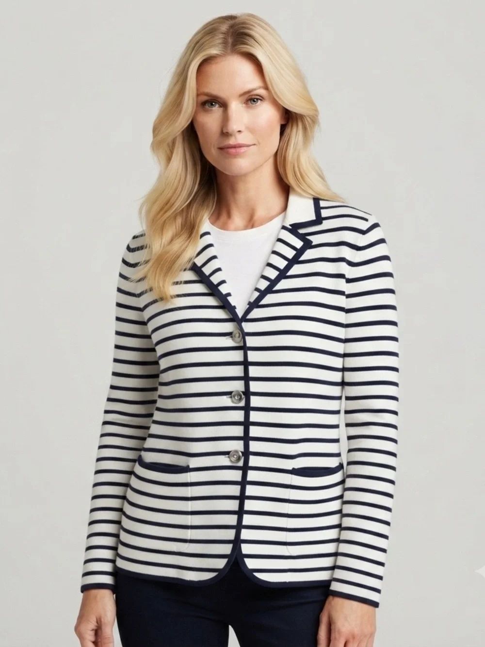 Banana Republic Striped Navy & White Knit Cotton Sweater Women's Size Medium